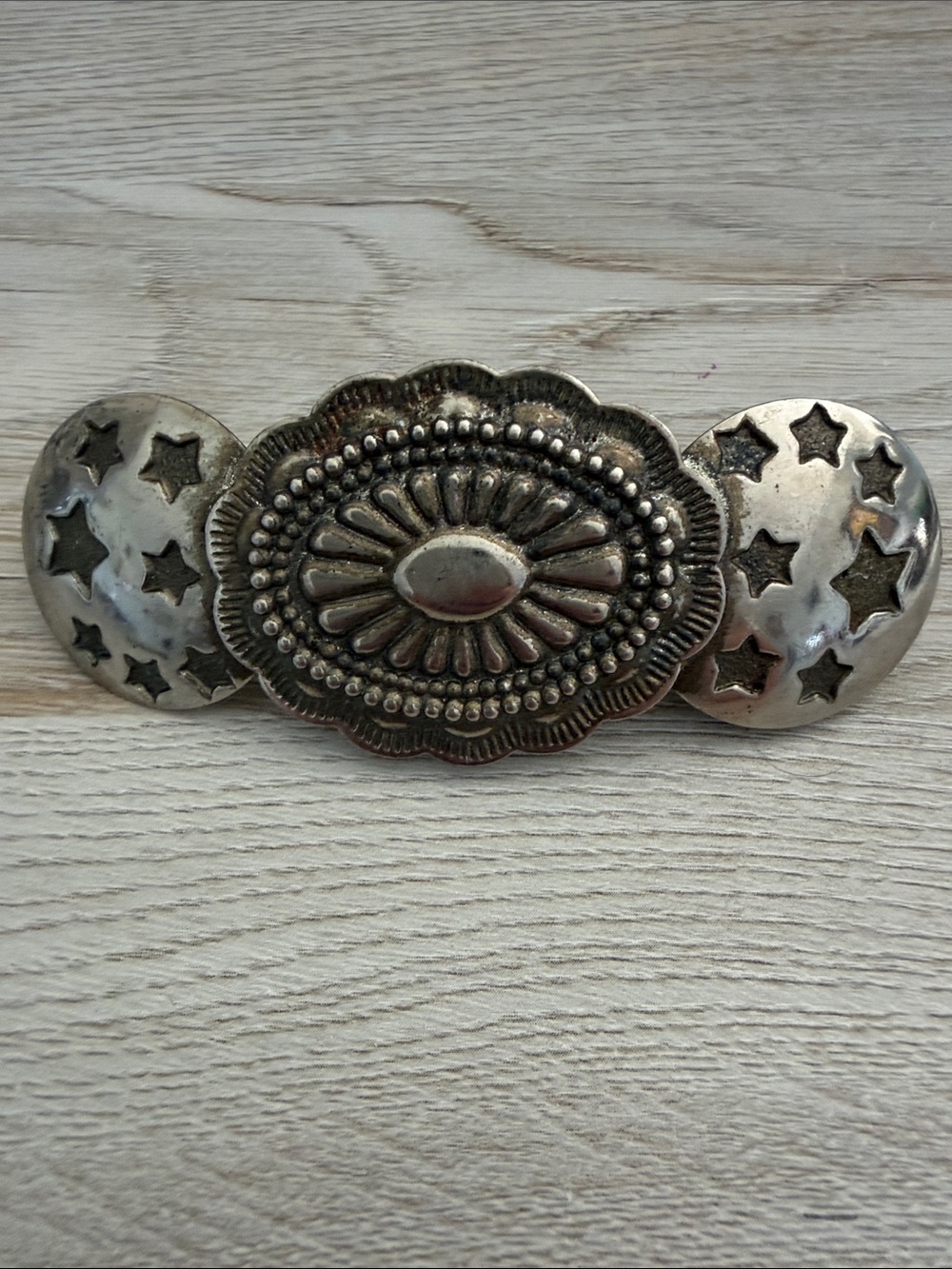 Western Silver-Tone Concho Barrette with Star Cutouts